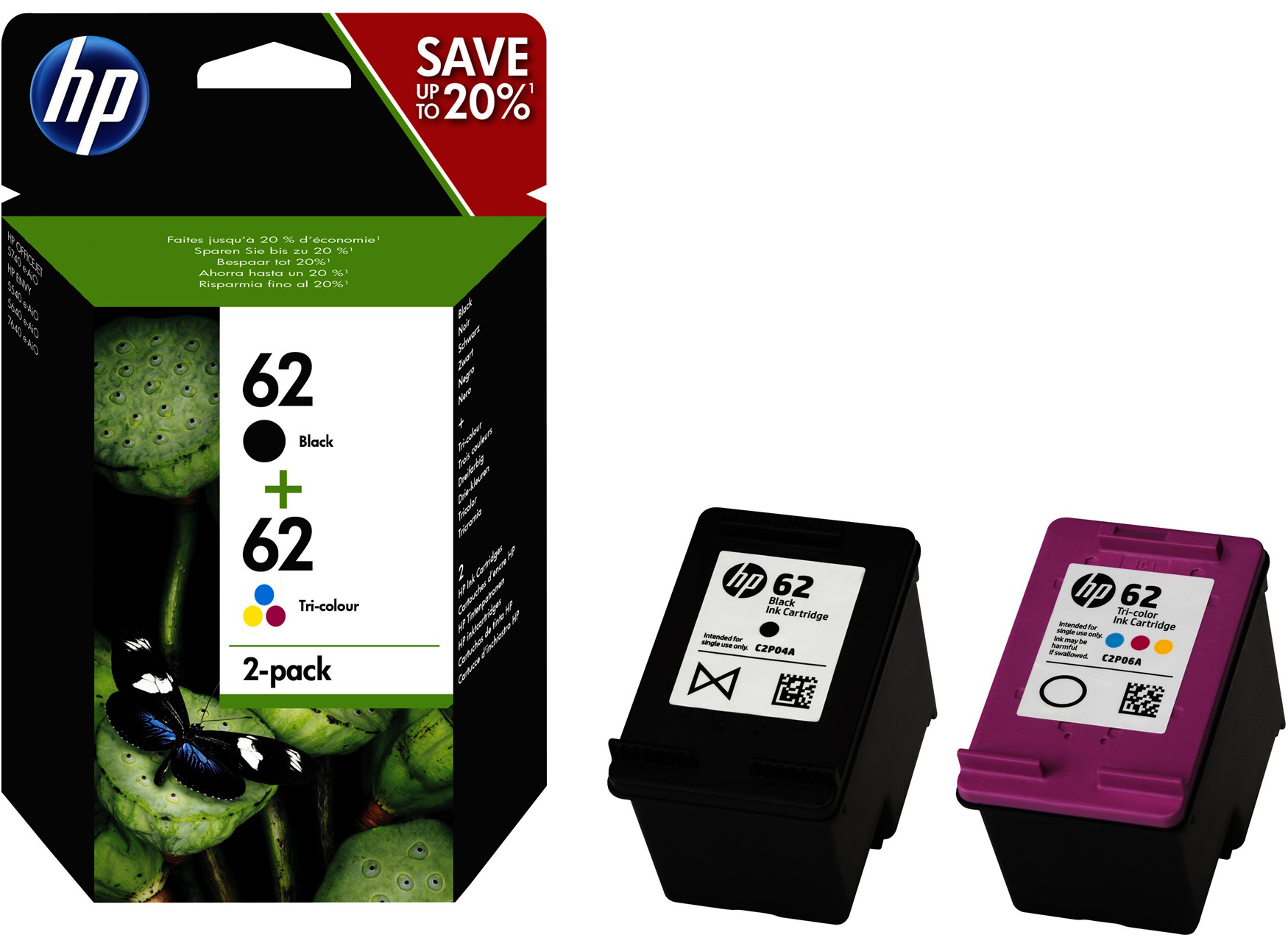 Hp 62 Ink Cartridge Combo 2 Pack Nero Colore N9j71ae 889894508881