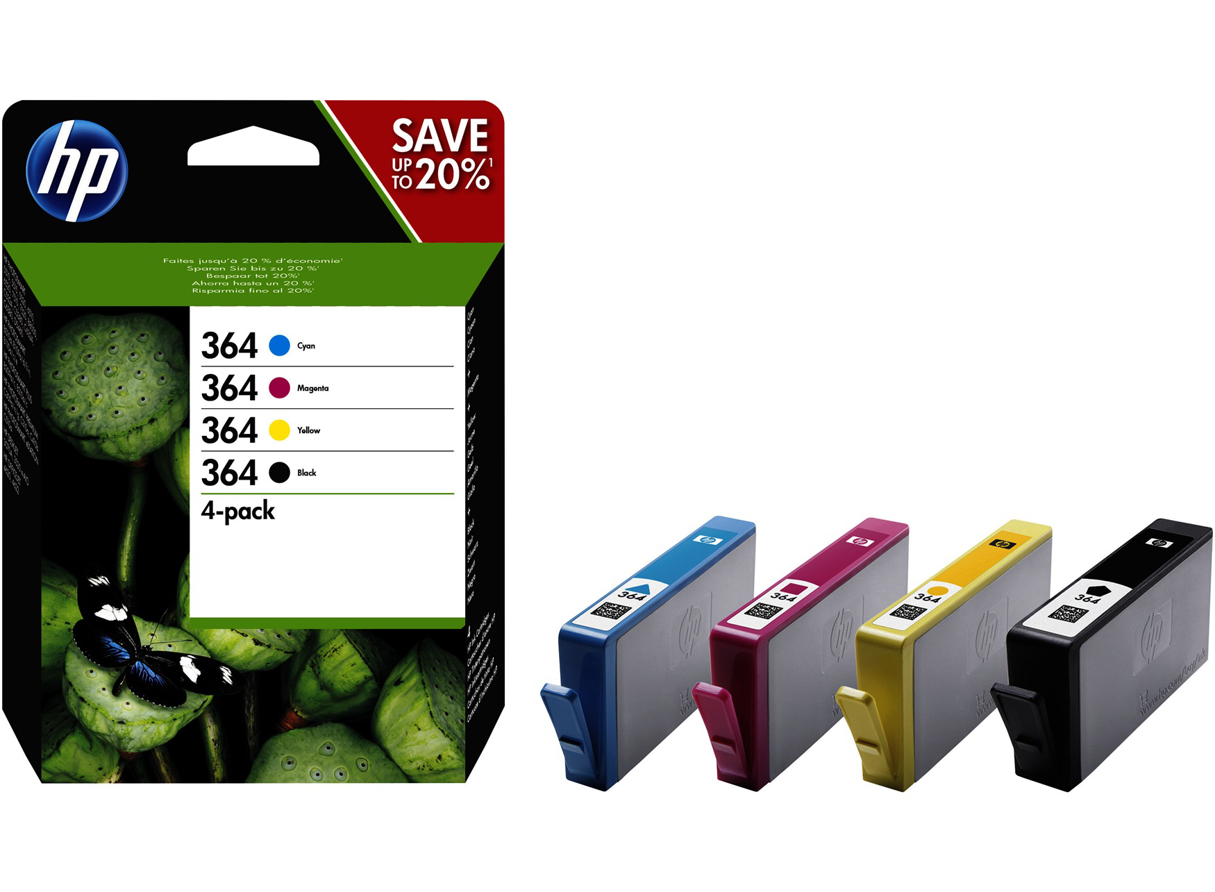 Hp 364 Cmyk Ink Cartridge Combo 4 Pack N9j73ae 889894508904