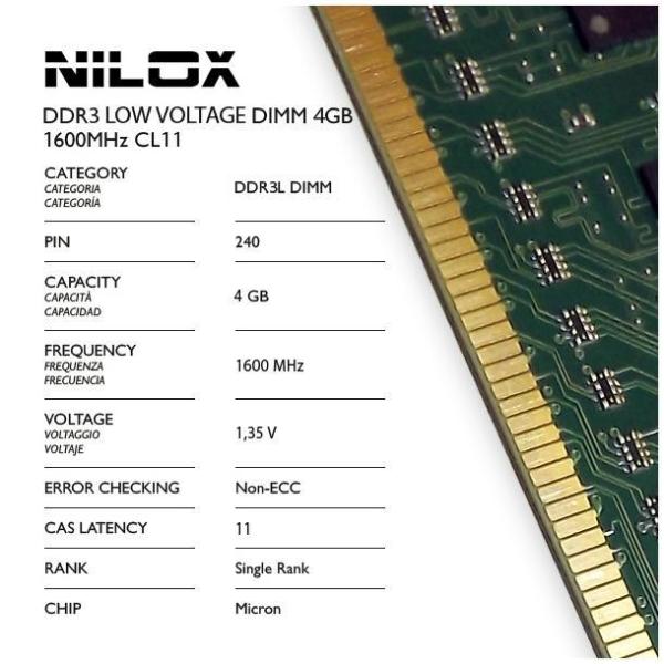 Ram Ddr3l Dimm 4gb 1600mhz Cl11 Nilox Nxd4l1600m1c11 5050914920043