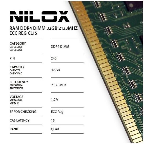 Ram Ddr4 32gb 2133mhz Ecc Reg Cl15 Nilox Nxr322133m1c15 8051122170715