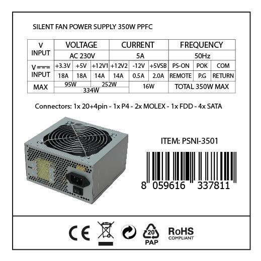 Alimentatore 350w Atx Silent Fan Nilox Psni 3501 8059616337811