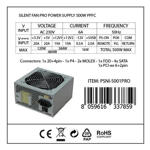 Alimentatore 500w Silent Fan Pro Nilox Psni 5001pro 8059616337859