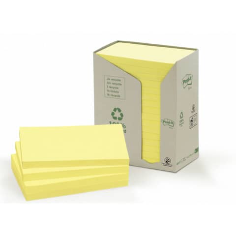 Foglietti Post-it® Notes Giallo 76x127mm carta riciclata torre da 16 blocchetti da 100 ff - 655-1T