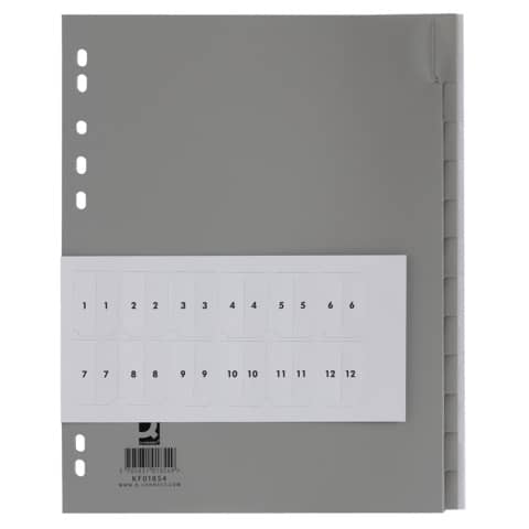 Divisore personalizzabile Q-Connect grigio 24,5x29,7 cm ppl 12 pagine KF01854