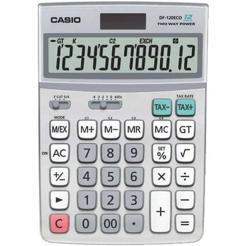 Calcolatrice da tavolo CASIO solare o batteria - display 12 cifre - grigio DF-120ECO