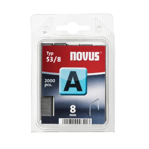 Punti tipo A 53/8 mm per fissatrici Novus J13, J17, J27 silver Conf da 2000 pezzi - H205308