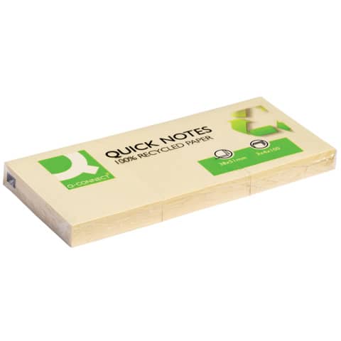 Foglietti riposizionabili Q-Connect 100% materiale riciclato 65 g/m² giallo 38x51 mm  12 blocchetti da 100 ff - KF22367