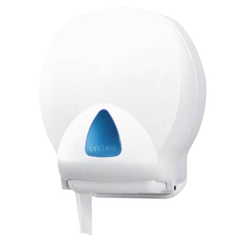 Distributore maxi di carta igienica jumbo QTS in ABS con capacità massima Ø 30 cm bianco con vetrino blu - IN-TO1/WS