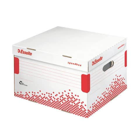 Scatola archivio Esselte SPEEDBOX con coperchio integrato bianco/rosso 32,5x26,3x36,7 cm - 623912