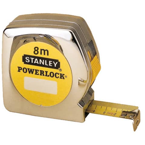 Flessometro STANLEY Powerlock 8 m x 25 mm  - nastro in acciaio rivestito in Mylar - gancio per cintura - M33198