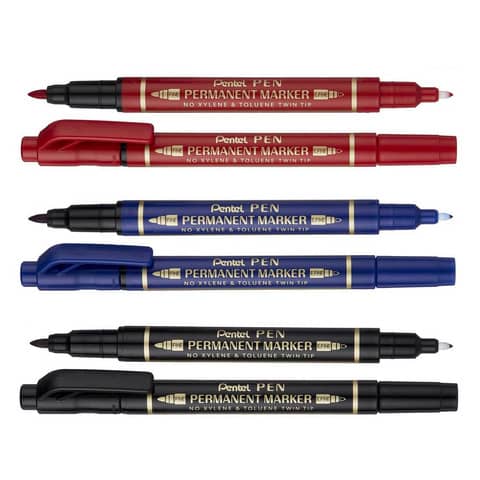 Marcatore permanente doppia punta Pentel Twin Tip tratti F-M blu N75W-CE