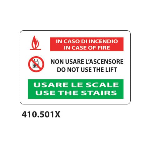 Cartello di salvataggio ''In caso di incendio non usare le scale'' Dixon Inustries 30x20 cm - 410.501x