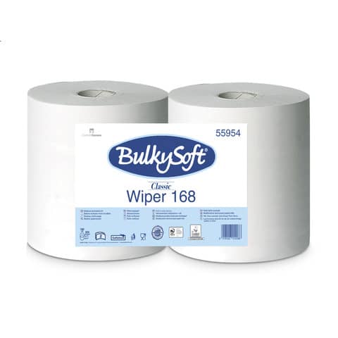 EC - Bobina in pura cellulosa Wiper 168 Bulkysof - 800 strappi - 2 veli  -bianco Conf. 2 pezzi - 55954.E10