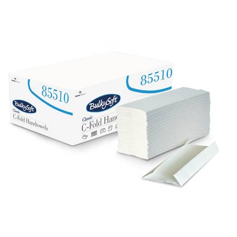 Asciugamani interfogliati piagatura a C Bulkysoft 23x31 cm bianco Cf. 20 fascette da 153 fogli - 85510.E20