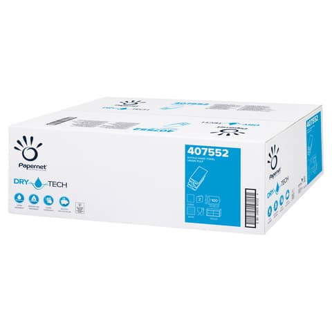 Asciugamani interfogliati piegati a W Papernet 2 veli - 32x20,3 cm - bianco Conf. 20 fascette da 100 pezzi - 407552