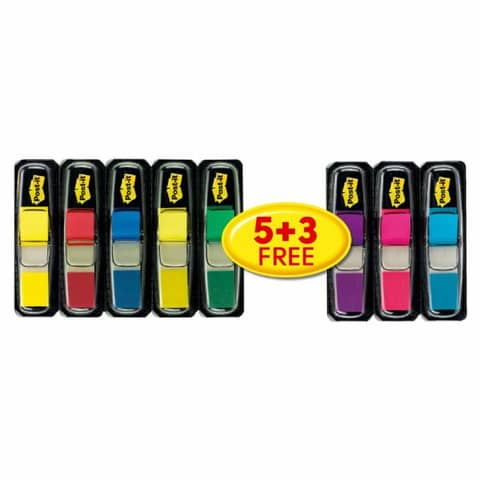 Segnapagina Post-it® Index Mini 683 con dispenser - Value pack 5+3  assortiti - 683-5+3