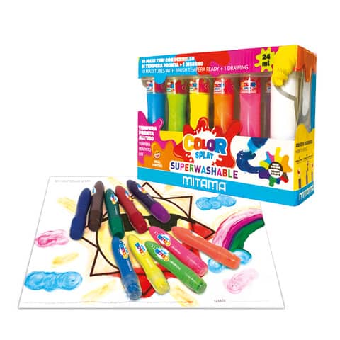 Tempera pronta all'uso superlavabile Mitama ColorSplat - 5 colori fluo + 5 brillanti conf. 10 tubetti 24 ml 62864