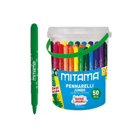 Pennarelli Mitama JumboSuper Lavabili - punta maxi 5 mm - colori assortiti - conf. 50 pezzi 62875