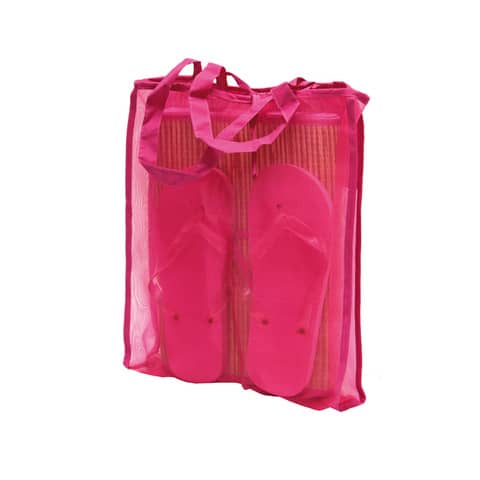 Borsa mare con ciabatte in gomma e stuoia in paglia 35x30x6 cm-180x90 cm - fuxia 5001217