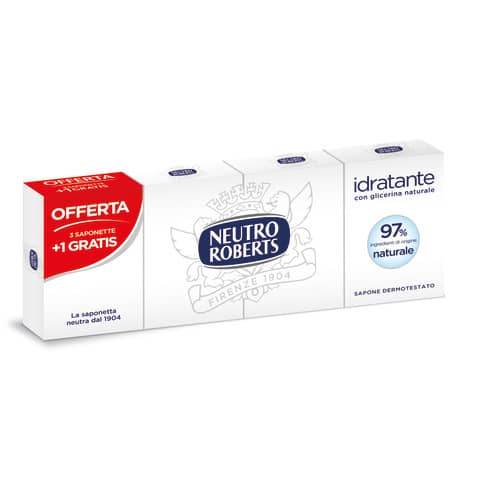 Saponette per mani idratanti con glicerina e ingredienti naturali senza parabeni Neutro Roberts conf. 4x100 g