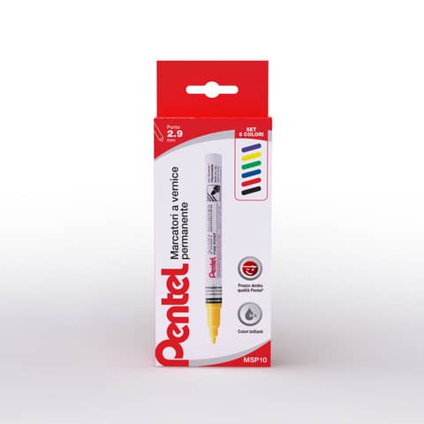 Marcatore a vernice permanente punta 2,9 mm - conf. 6 pezzi Pentel colori assortiti base - 0022362