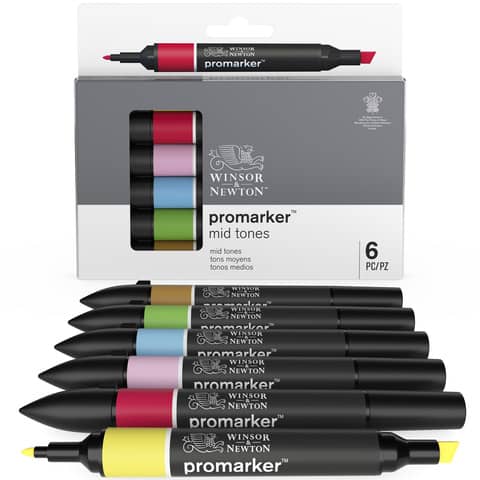 Set 6 pennarelli Promarker doppia punta fine-larga Winsor&Newton - assortiti colori tenui - 0290112