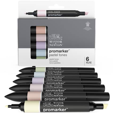 Set 6 pennarelli Promarker doppia punta fine-larga Winsor&Newton - assortiti colori pastello - 0290113
