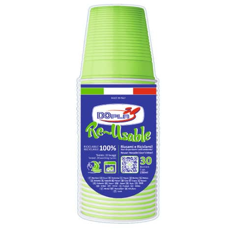 Bicchieri verde acido in polistirene conf. 30 pz Dopla Reusable 230 ml 22631