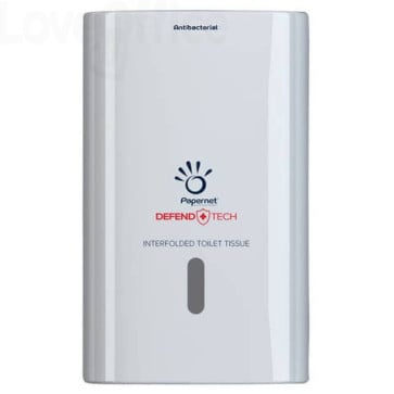 Dispenser antibatterico per carta igienica interfogliata Defend Tech - 26,5x16,5x13,5 cm Papernet bianco