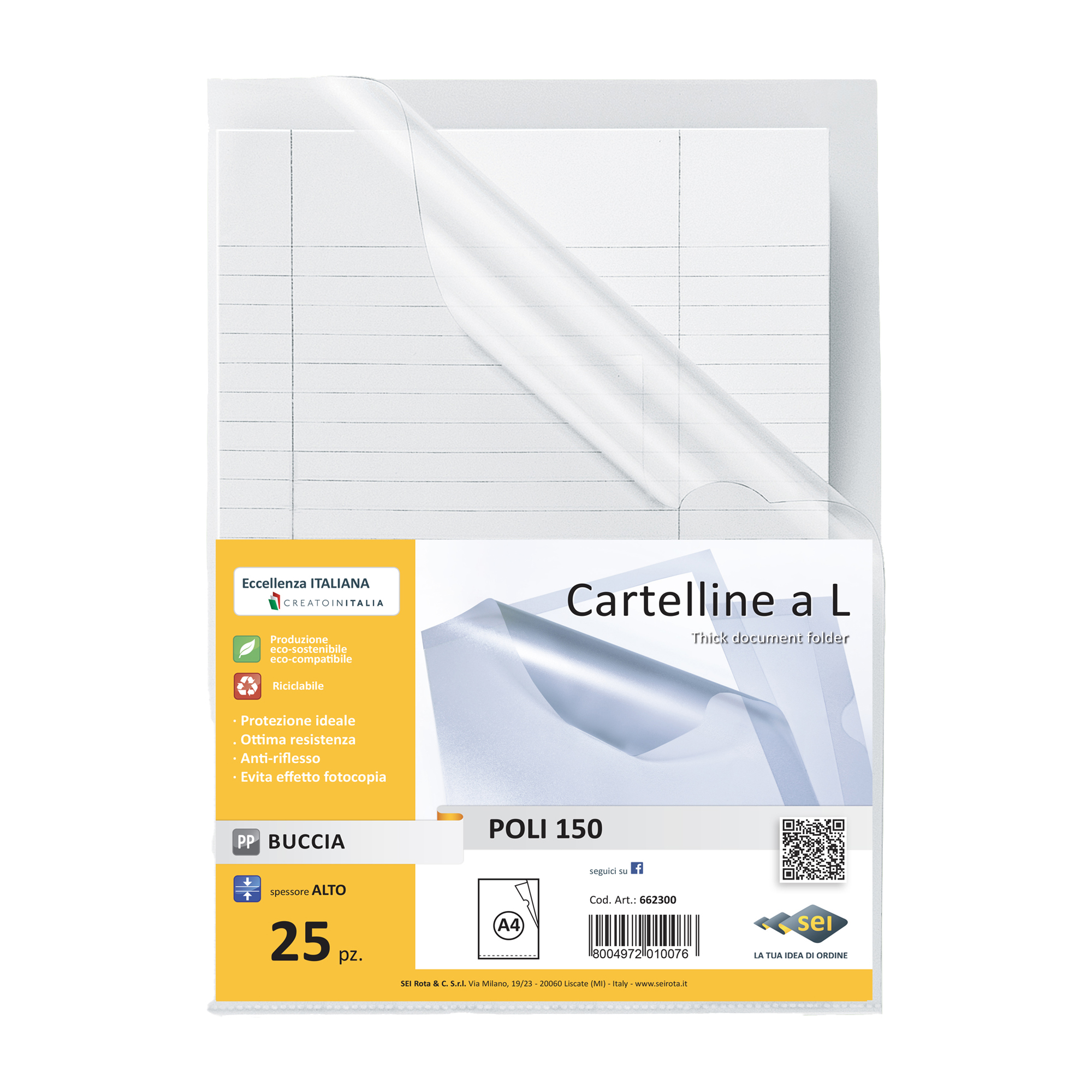 Cartelline a L Poli 150 - PPL - buccia - 21 x 29,7 cm - trasparente - Sei Rota - conf. 25 pezzi