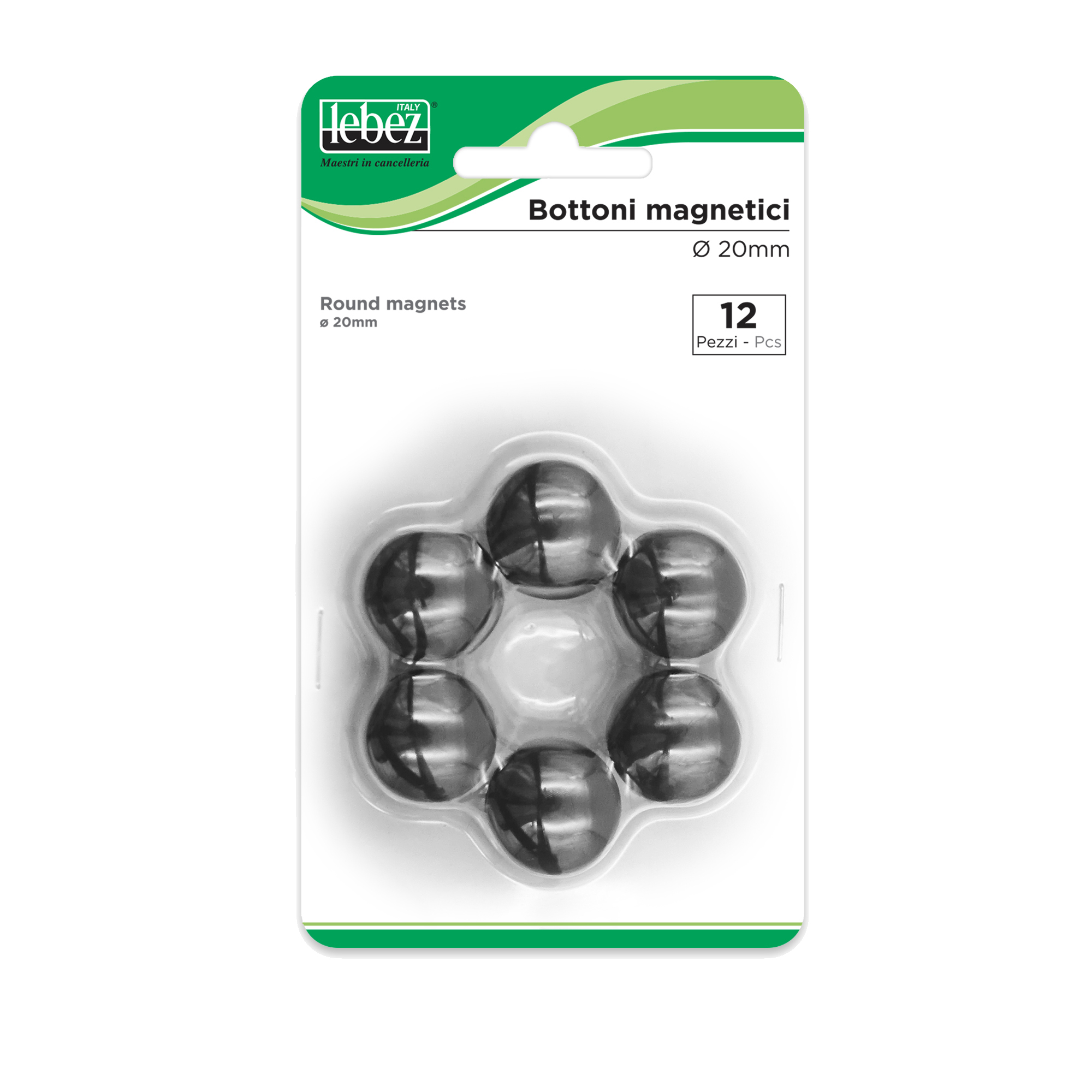 Bottoni magnetici - nero - diametro 20 mm - Lebez - blister 12 pezzi