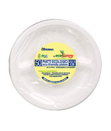 Piatti a 2 scomparti bio-compostabili ecoCanny Party bianco Ø225x22 mm conf. 50 pz - ECO‐008CA