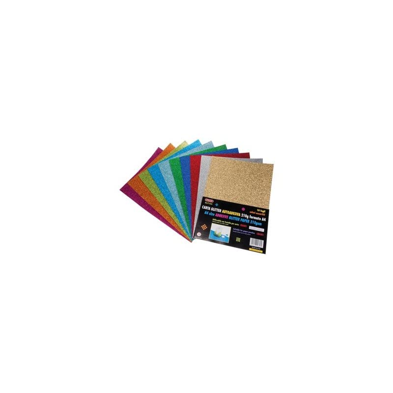 Carta glitter autoadesiva A4 gr.210 fg.10 colori assortiti