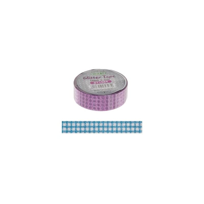 Glitter tape 1,5cm x 10m quadretti azzurro