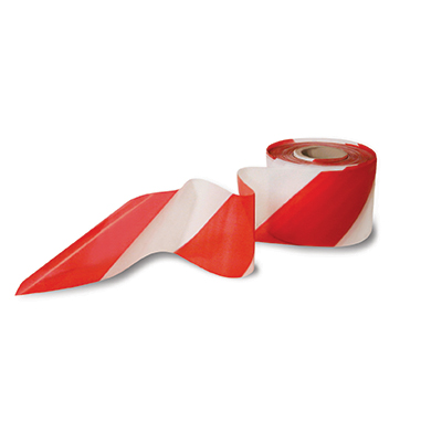 Rotolo nastro plastica bianco/rosso mt.200