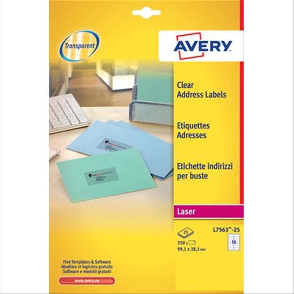 Etichette Avery quikpeel trasparenti 99,1x38,1 fg.25