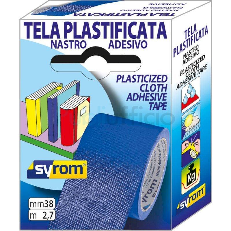 Nastro adesivo in tela Tes 702 SYROM formato 38 mm x 2,7 m - materiale tela plastificata blu - 7576