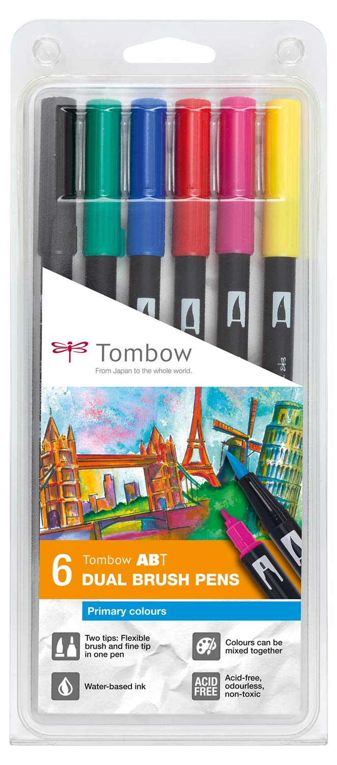 Set 6 penna Tombow dual brush colori primari