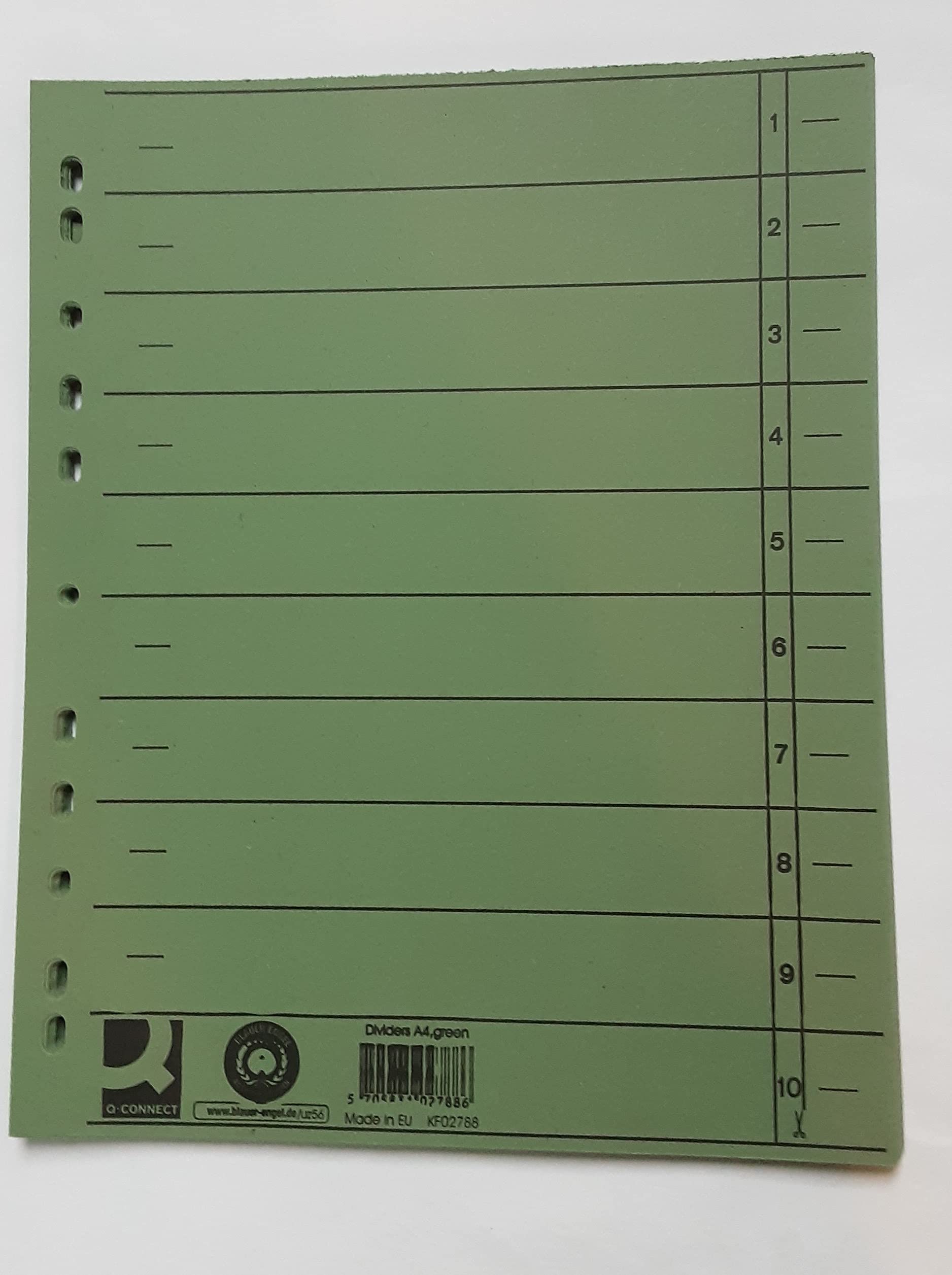 Separatore per archivio con perforazione universale Q-Connect 24x30 cm 230 g/m² verde  conf. da 100 - KF02788