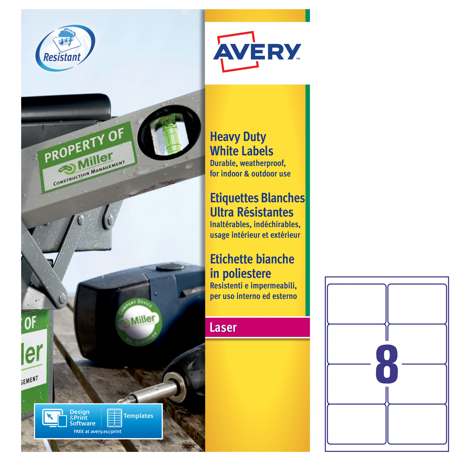 Poliestere adesivo l4715 bianco 20fg A4 99,1x67,7mm (8et/fg) laser avery