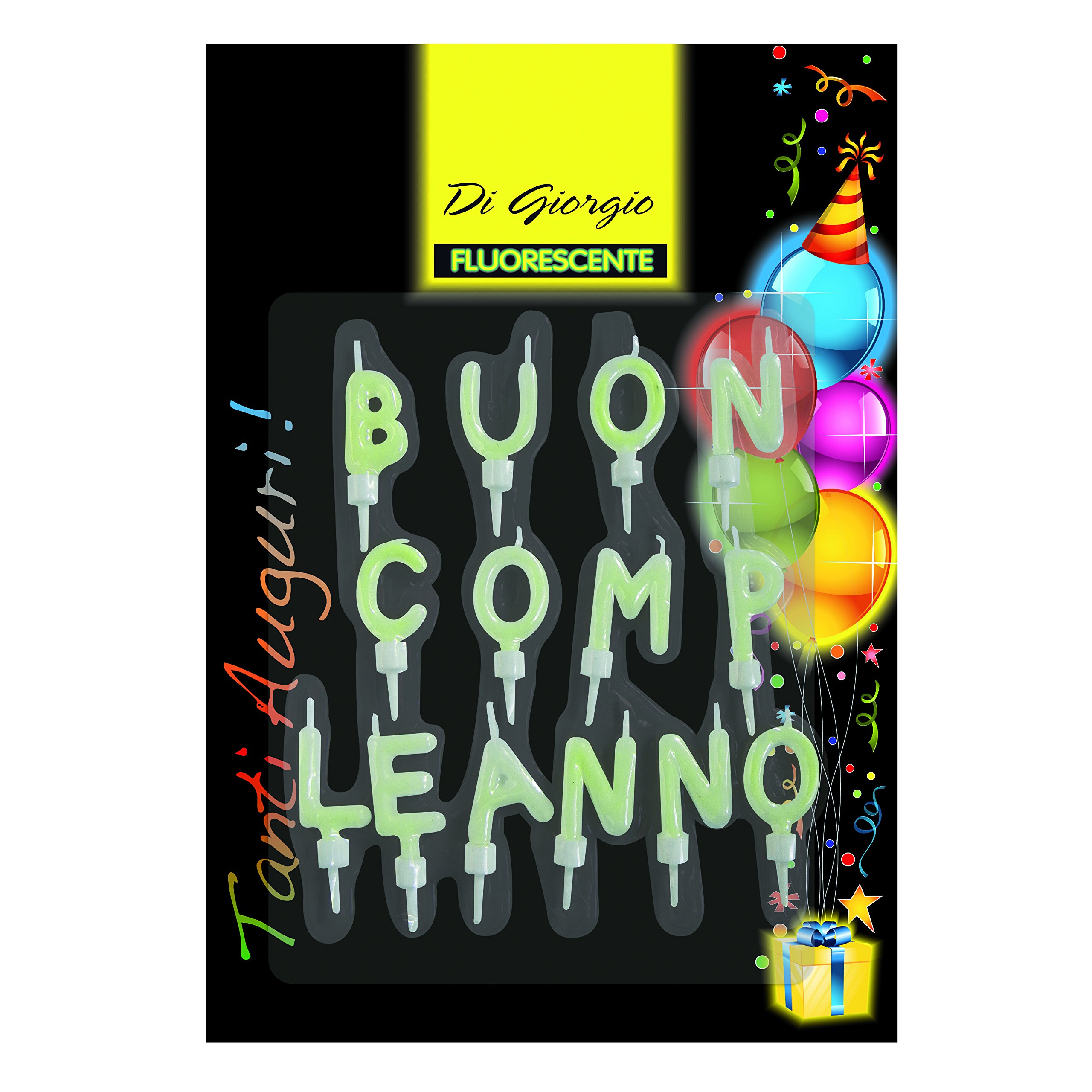 Candela composizione scritta 'buon compleanno' fluorescente