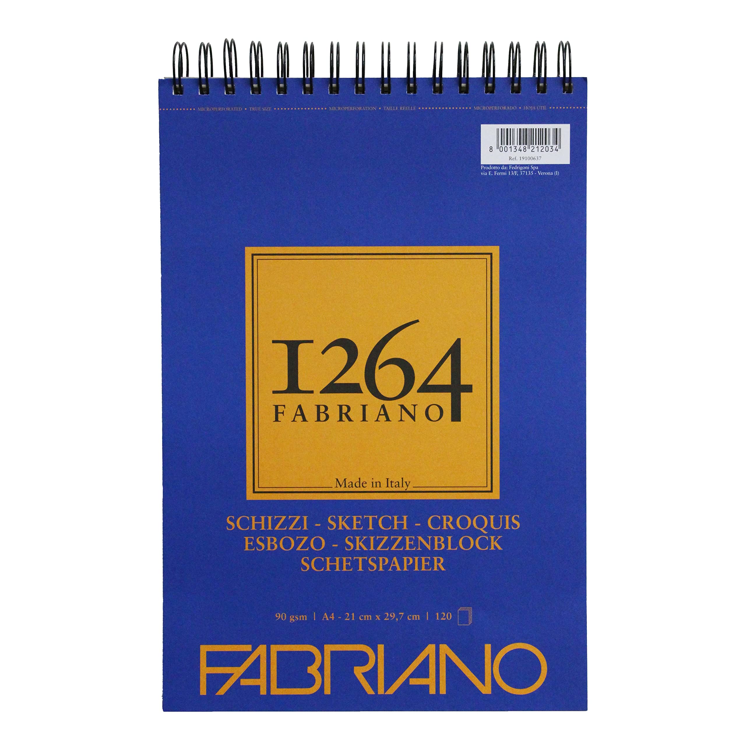 Blocco Fabriano 1264 schizzi A4 gr.90 fg.120 spirale lato corto