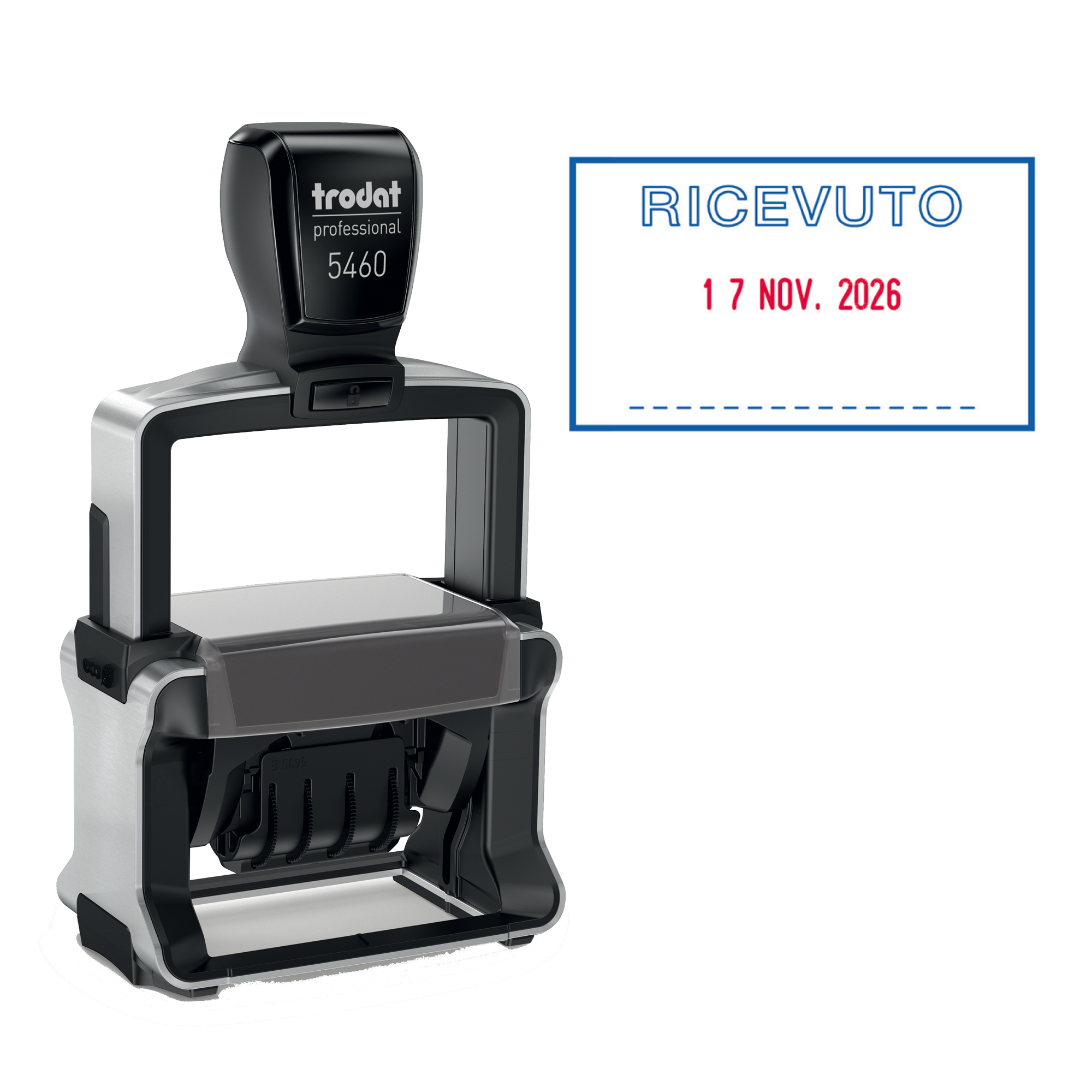 Datario Trodat professional 5460/l1 ricevuto 4.0 con testo 56x33 mm