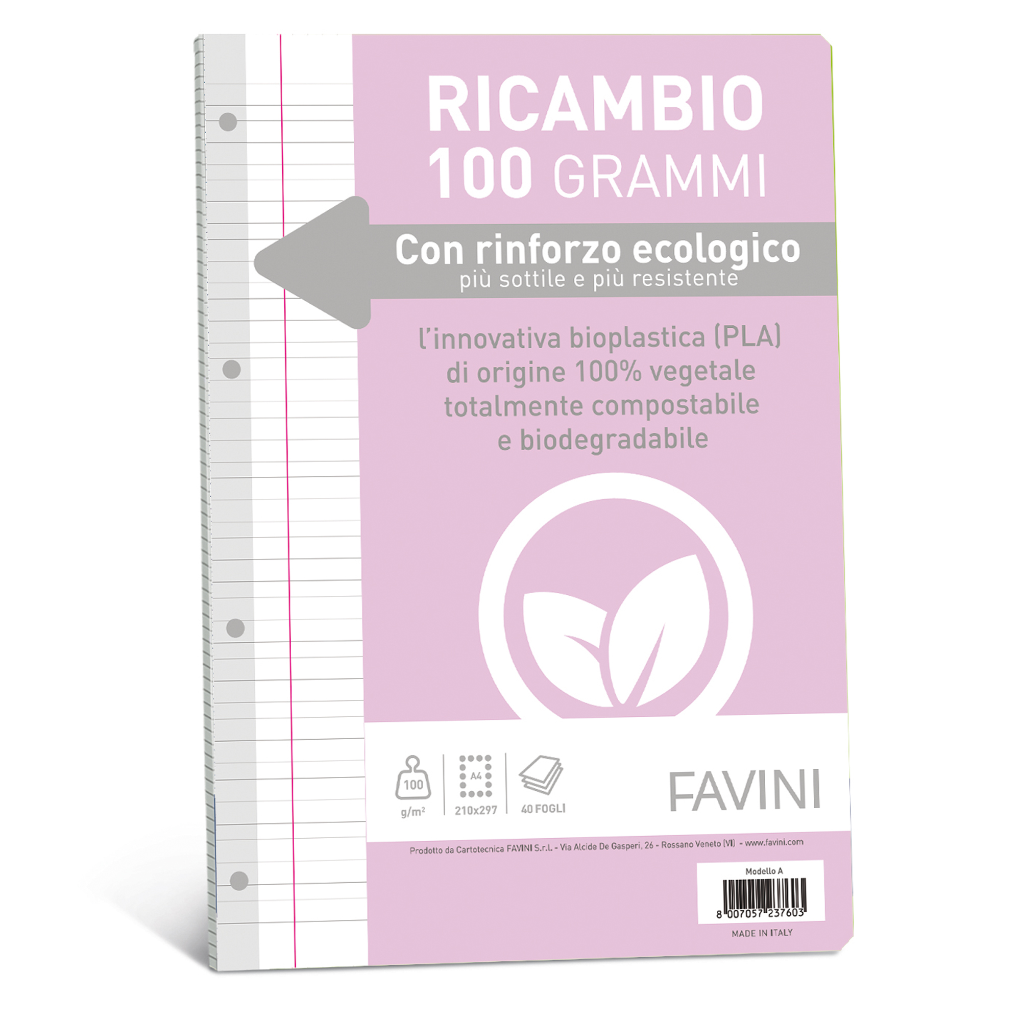 Ricambi c/rinforzo ecologico - A4 - 100 gr - 40 fg - rigo di 1a - Favini