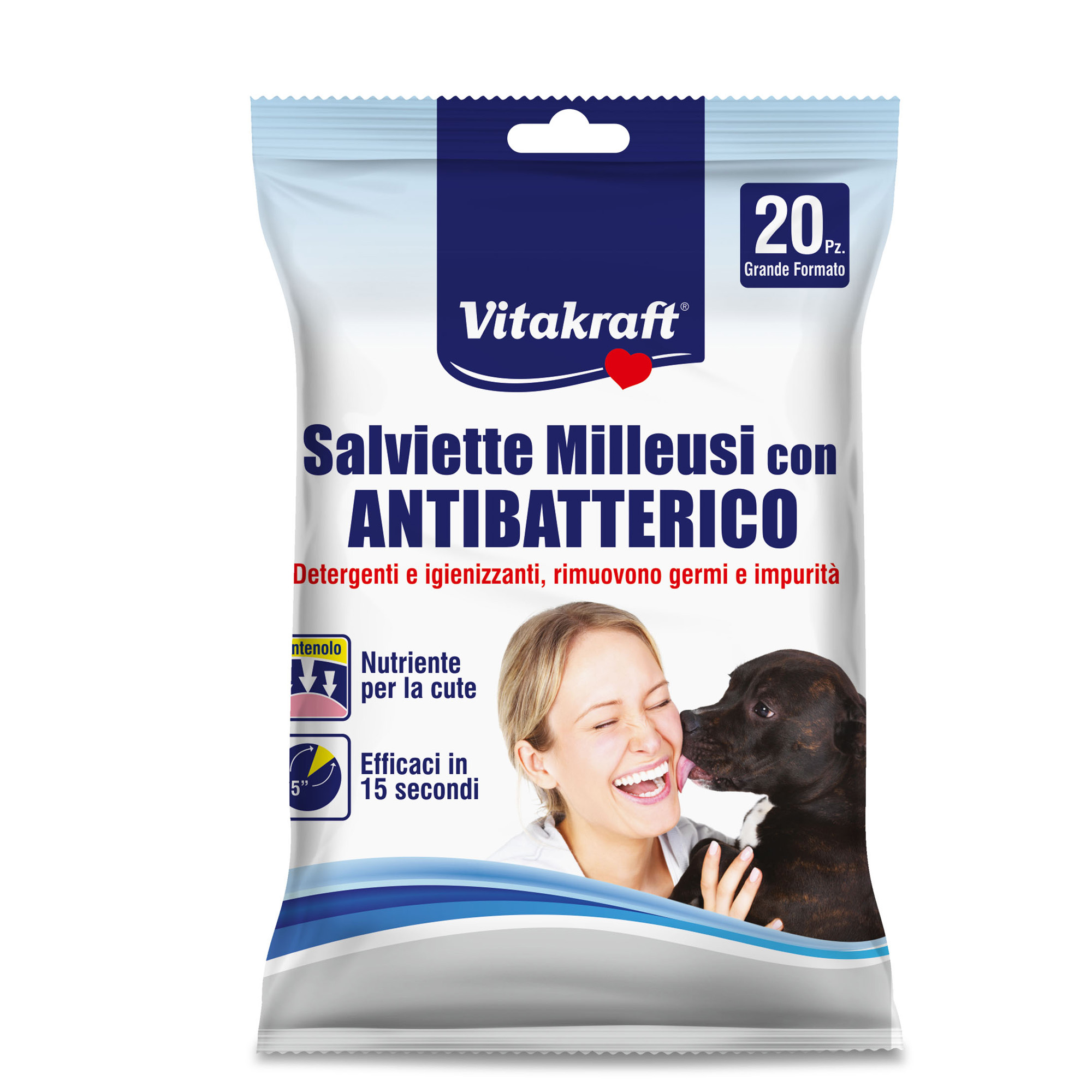 Salviette milleusi con antibatterico per animali (cani, gatti, roditori) - Vitakraft - conf. 20 pezzi