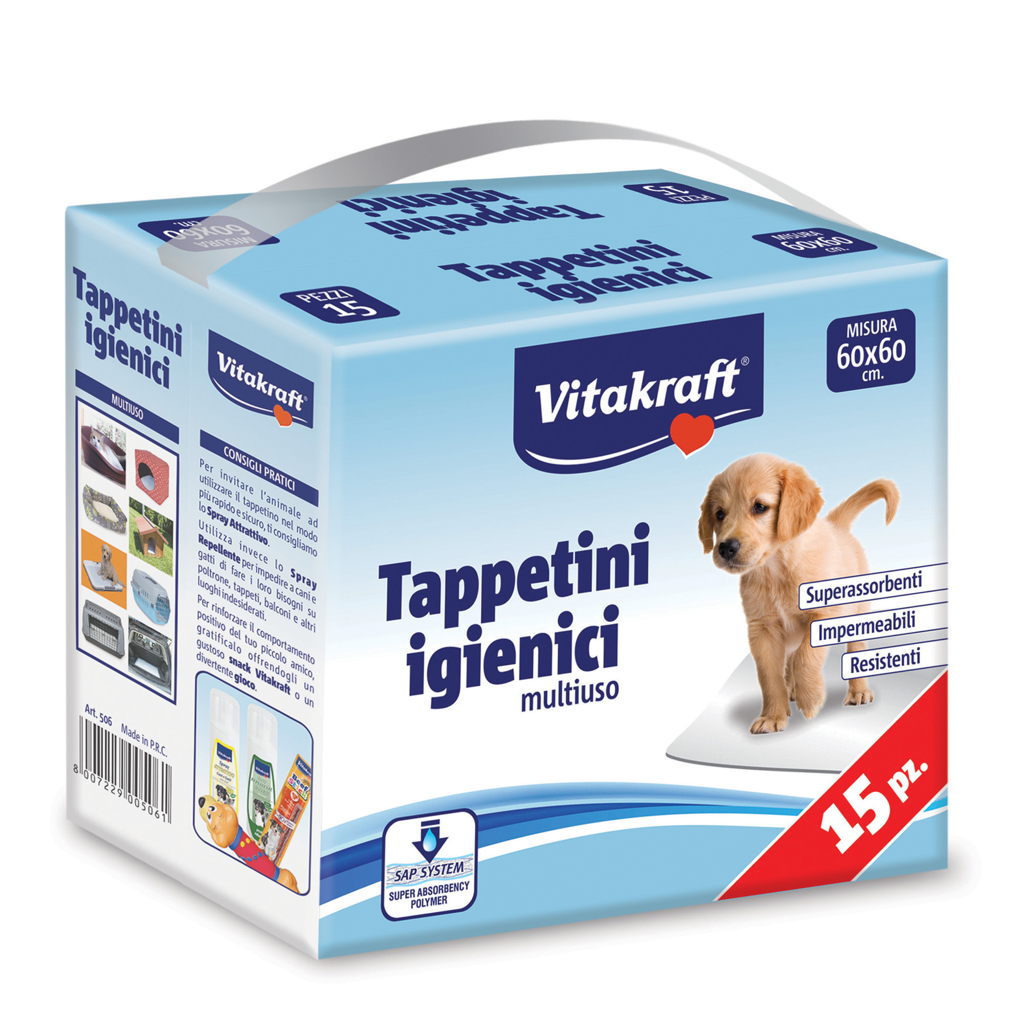 Tappetini igienici multiuso per cani e gatti - 60 x 60 cm - Vitakraft - conf. 15 pezzi