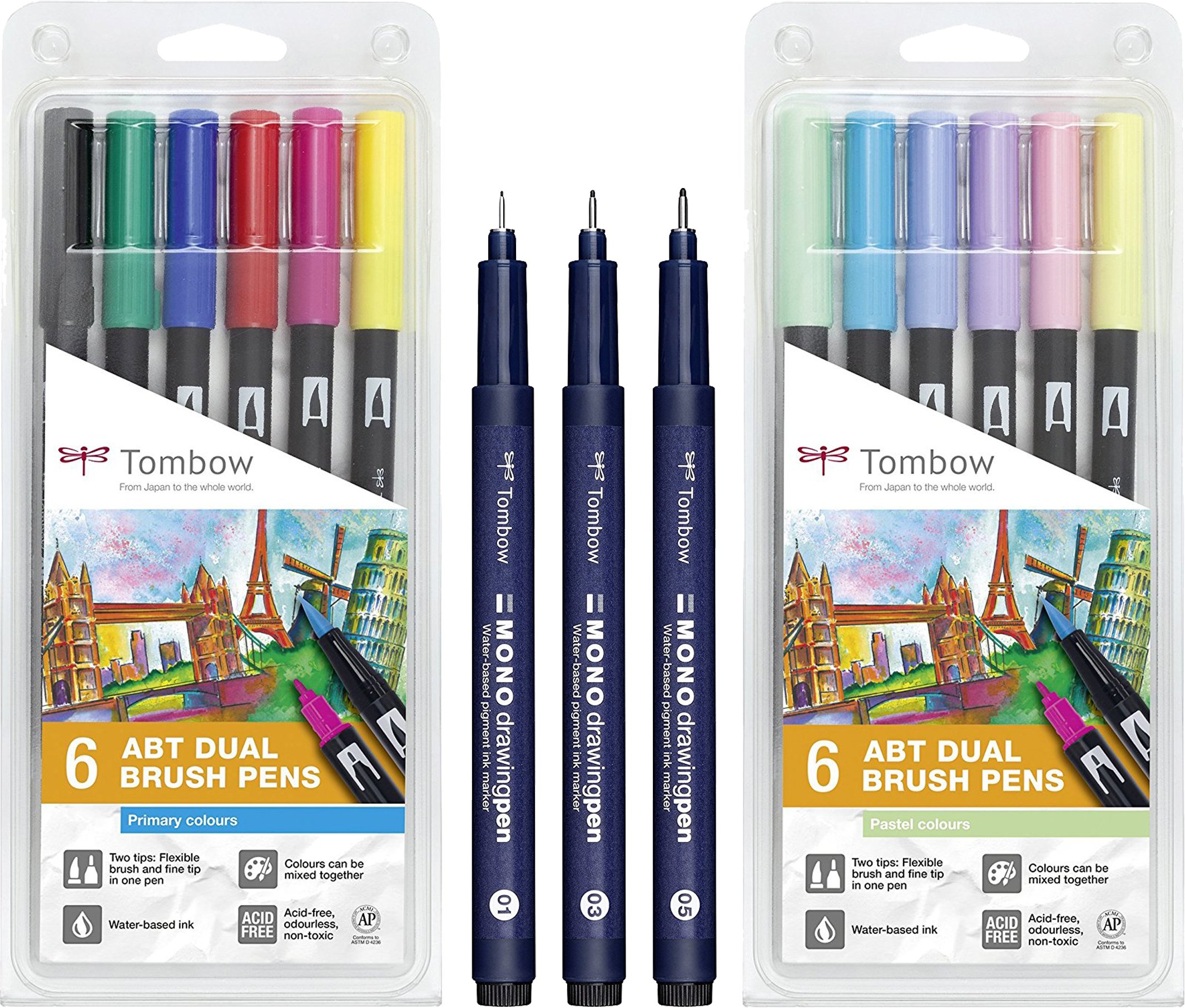 Set 6 penna Tombow dual brush colori pastello