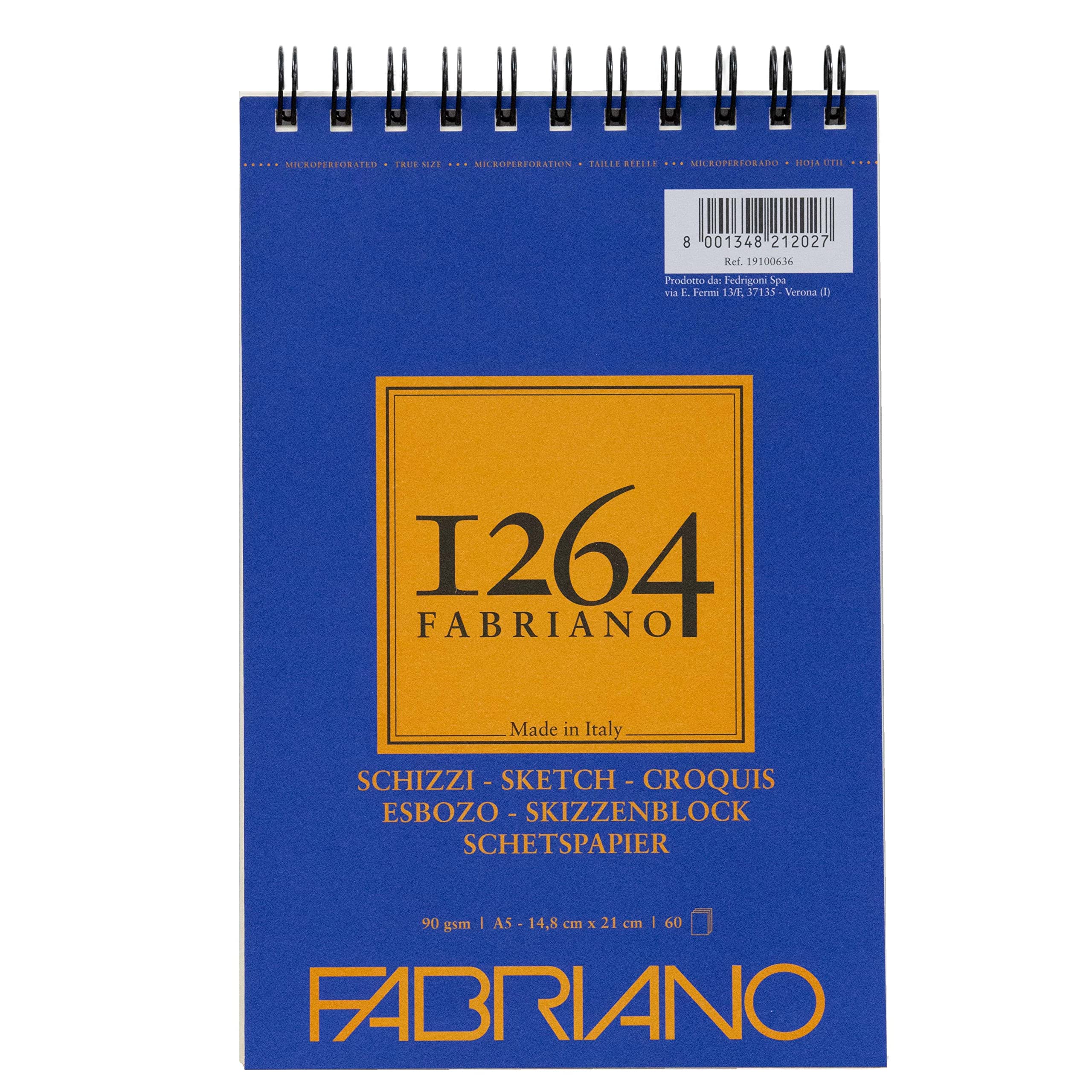 Blocco Fabriano 1264 schizzi A5 gr.90 fg.60 spirale lato corto