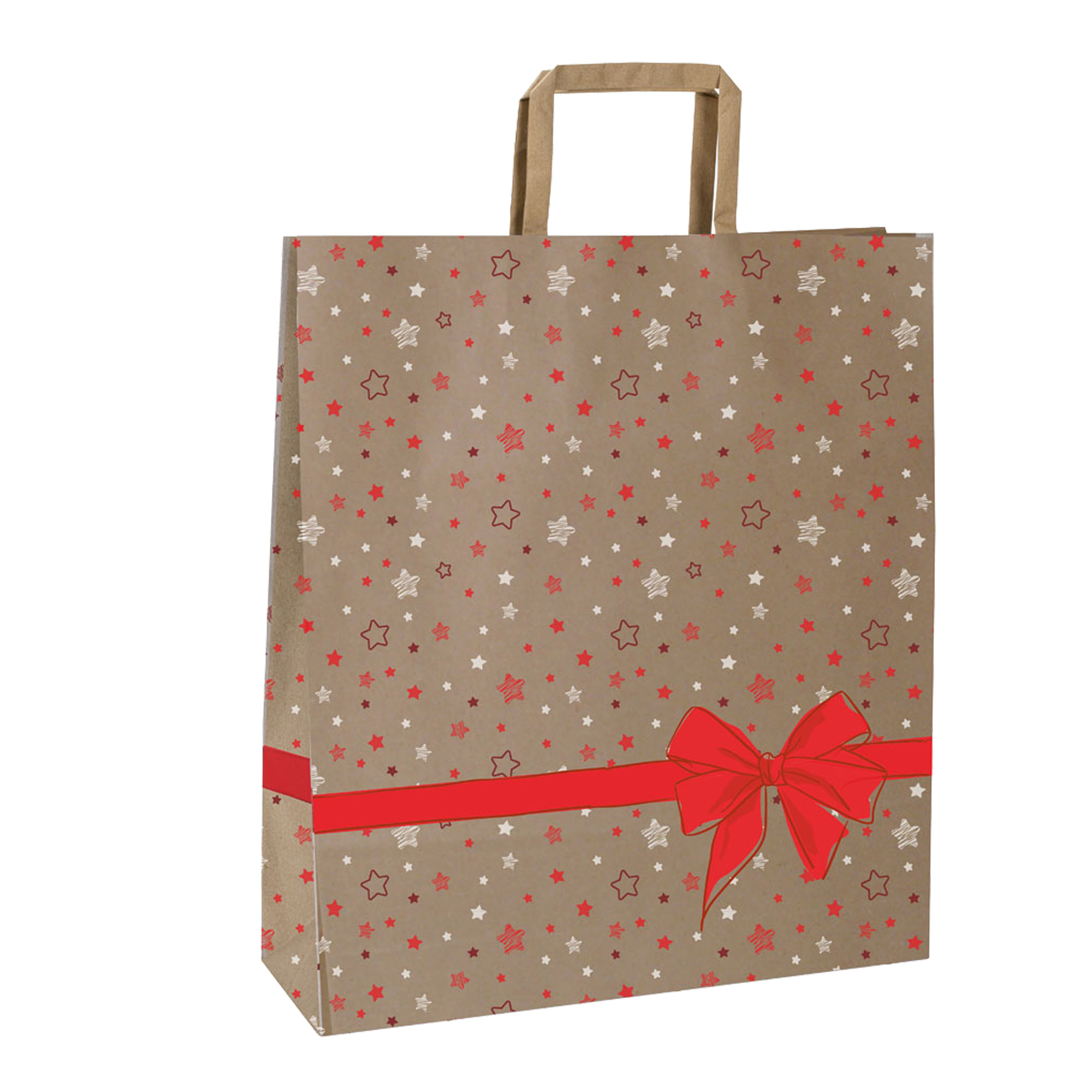 Shoppers - con maniglia piattina - carta - 26 x 11 x 34,5 cm - fantasia stellata - rosso - Mainetti Bags -  conf. 25 pezzi