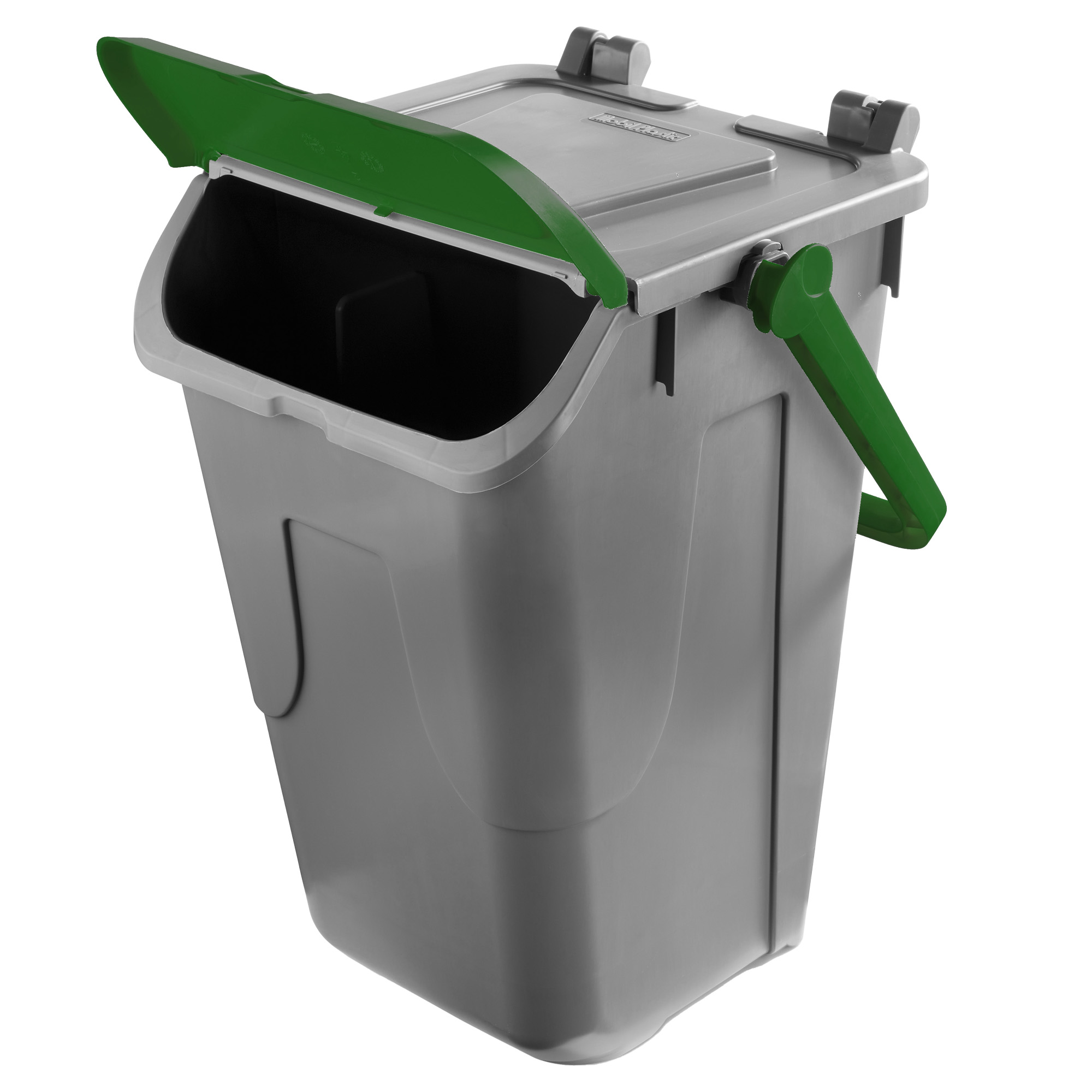 Contenitore portarifiuti Ecology - con sportello e maniglione - 35 L - grigio/verde - Mobil Plastic